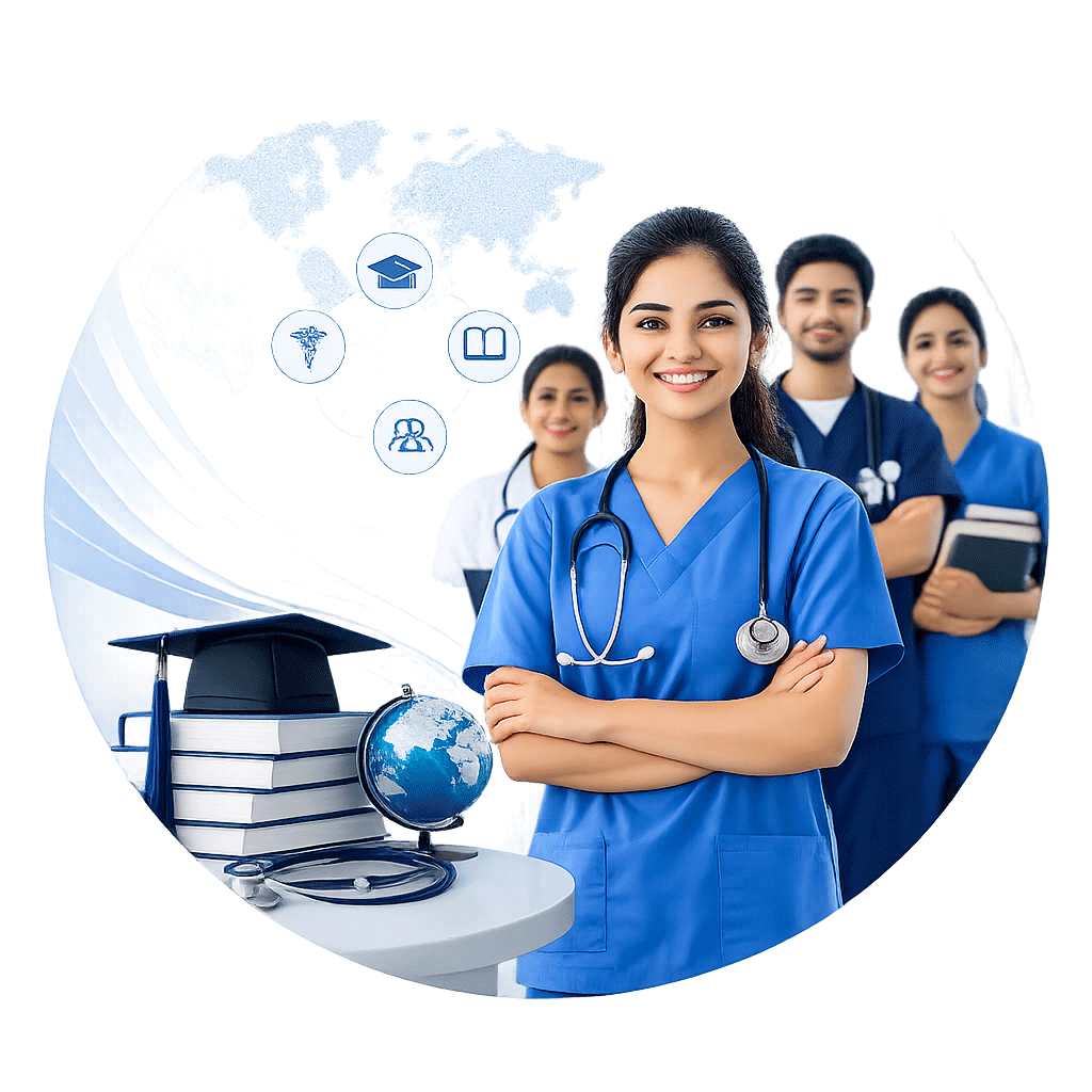 Inspire Academic Consultancy — nurse and doctor reviewing exam prep materials